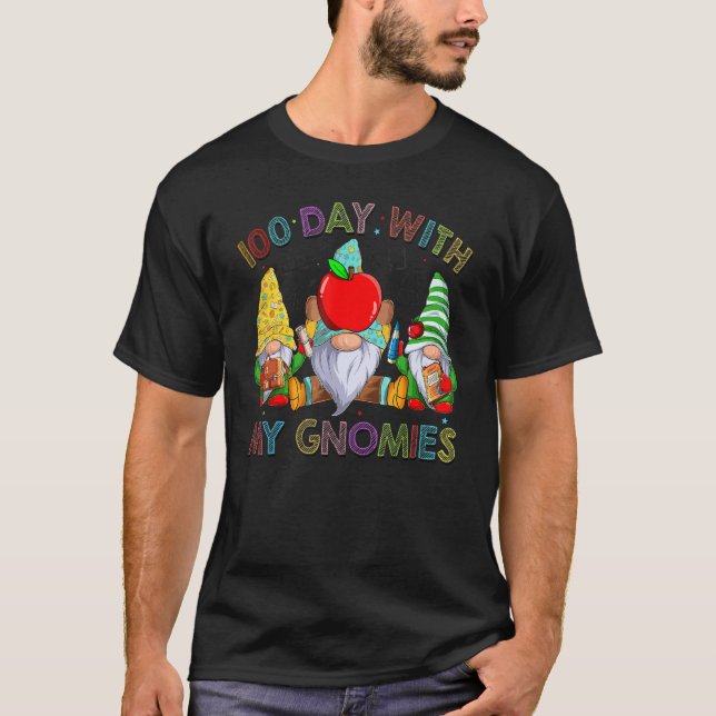 Happy 100th Day Of School Three Gnomes Virtual Tea T-Shirt (Front)