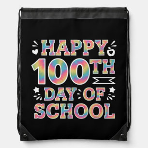 Happy 100th Day Of School Tie Dye Rainbow 100 Days Drawstring Bag