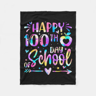 Happy 100th Day Of School Tie Dye Rainbow 100 Days Fleece Blanket
