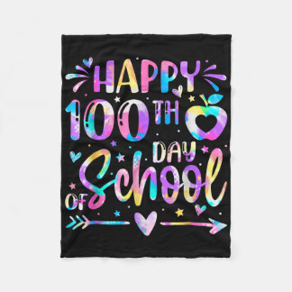 Happy 100th Day Of School Tie Dye Rainbow 100 Days Fleece Blanket