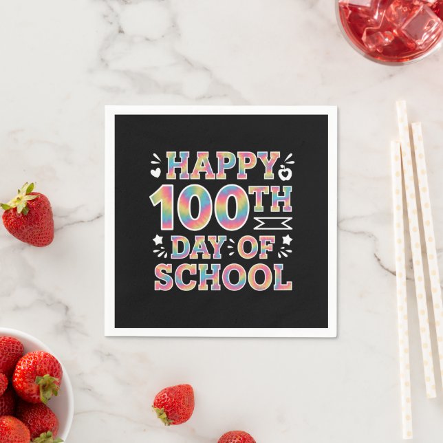 Happy 100th Day Of School Tie Dye Rainbow 100 Days Napkins (Insitu)