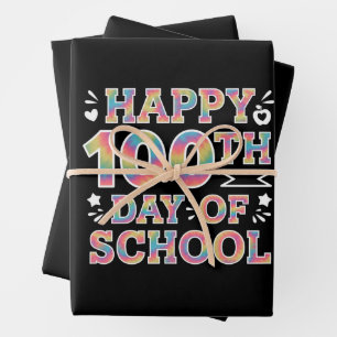 Happy 100th Day Of School Tie Dye Rainbow 100 Days Wrapping Paper Sheets