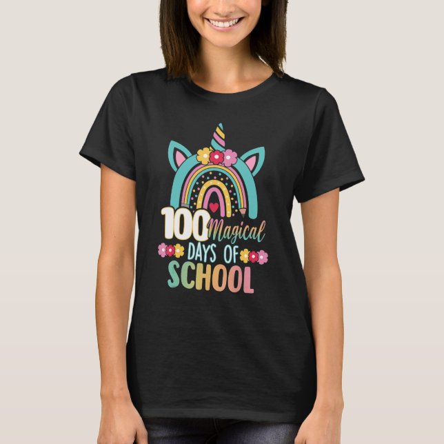 Happy 100th Day Of School Unicorn 100 Magical Days T-Shirt (Front)