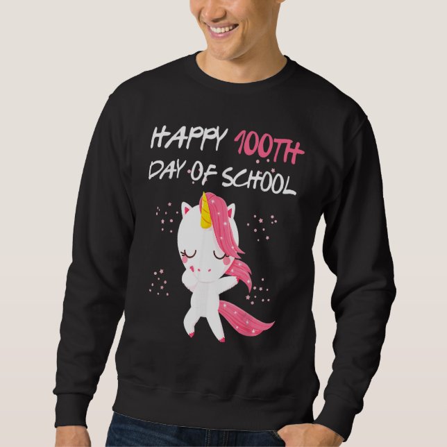 Happy 100th Day Of School Unicorn Face Mask Virtua Sweatshirt (Front)