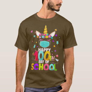 Happy 100th Day Of School Unicorn Face Mask Virtua T-Shirt