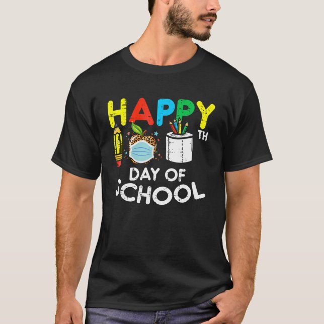 Happy 100Th Day School Leopard Apple Mask Quaranti T-Shirt (Front)