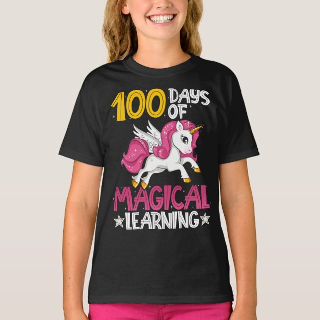 Happy 100th Day Unicorn Shirt 100 Days School kids (Front)