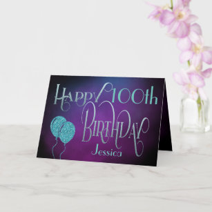Happy 100th Name Purple Teal Mystical Birthday Card