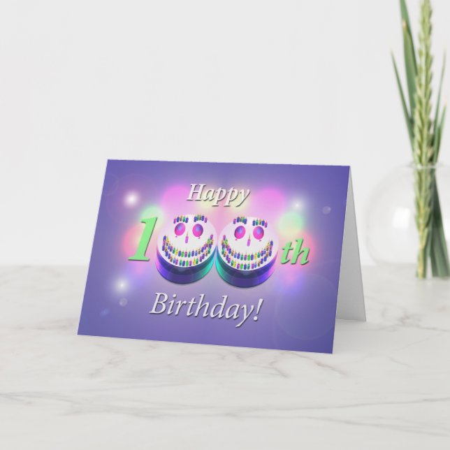 Happy 100th Smiling Birthday Cakes Card (Front)