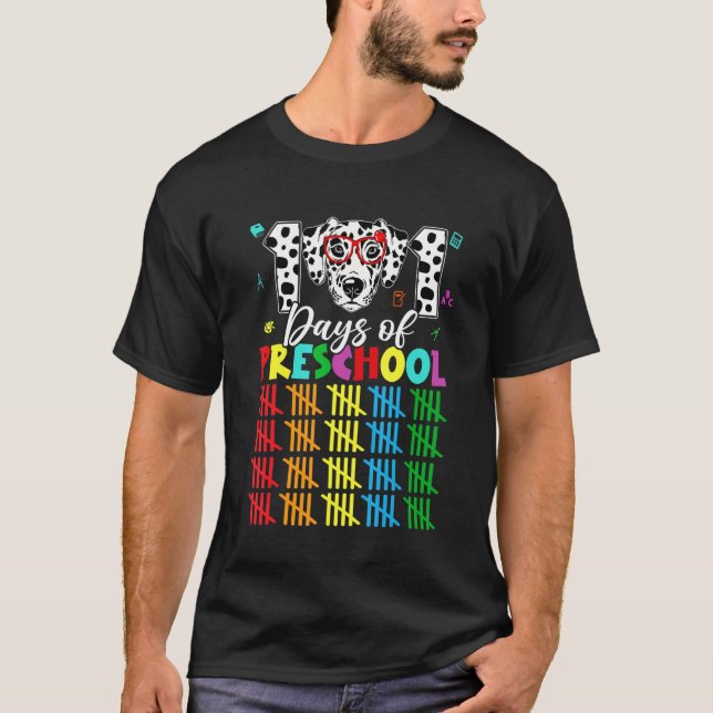 Happy 101 Days Preschool Cute Dog 100 Days Smarter T-Shirt (Front)