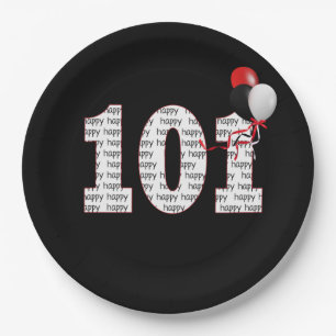 Happy 101st Birthday On Black Paper Plate