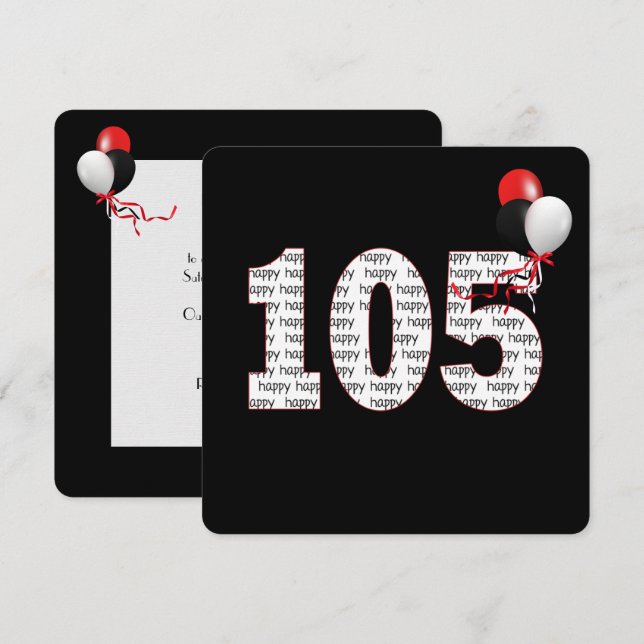 Happy 105th Birthday On Black Invitation (Front/Back)