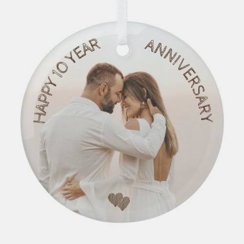 Happy 10 Years Anniversary Heart Customizable Glass Ornament