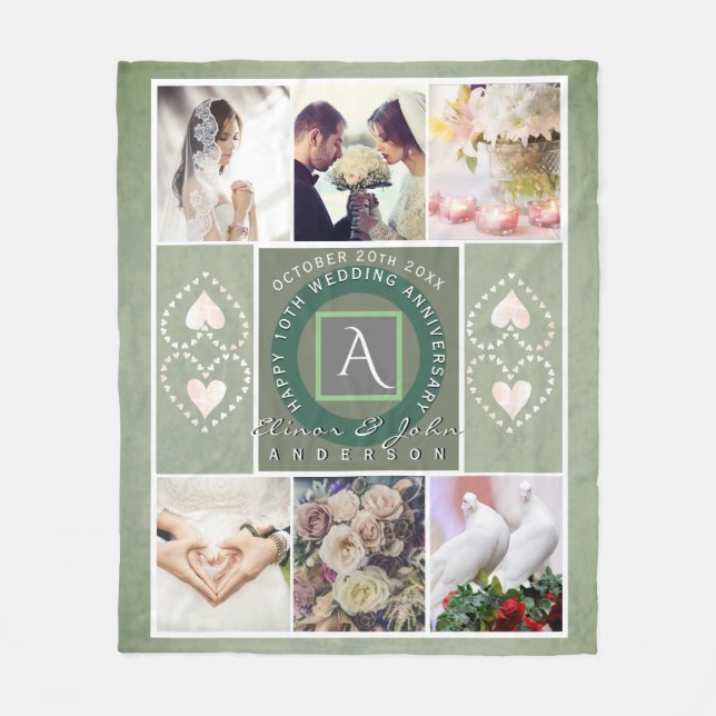 "Happy 10th Anniversary"6 photos Tin color Fleece Blanket (Front)