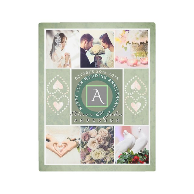 "Happy 10th Anniversary"6 photos Tin color Metal Print (Front)