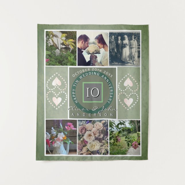 "Happy 10th Anniversary"6 photos Tin color Tapestry (Front)