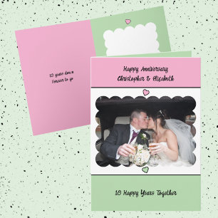 Happy 10th Anniversary add name pink green Card