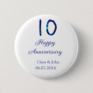 Happy 10th anniversary blue glitter add name date button