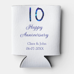 Happy 10th anniversary blue glitter add name date  can cooler