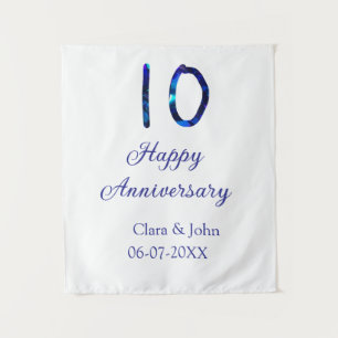 Happy 10th anniversary blue glitter add name date tapestry