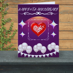 Happy 10th Anniversary Elegant Boho Balloon Blue  Card