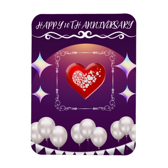 Happy 10th Anniversary Elegant Boho Balloon Blue  Magnet (Vertical)