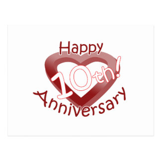 "Happy 10th Anniversary" Heart design Postcard