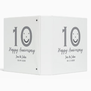 Happy 10th anniversary name date gray bold emoji 3 ring binder