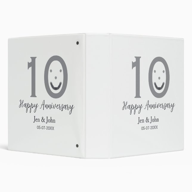 Happy 10th anniversary name date gray bold emoji 3 ring binder (Background)