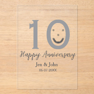Happy 10th anniversary name date gray bold emoji acrylic invitations