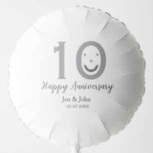 Happy 10th anniversary name date gray bold emoji balloon
