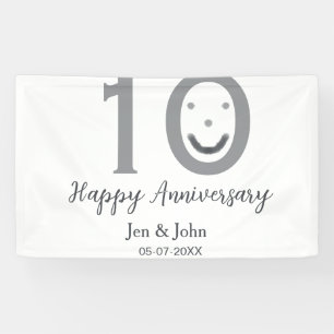 Happy 10th anniversary name date gray bold emoji banner