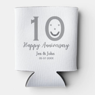 Happy 10th anniversary name date gray bold emoji can cooler