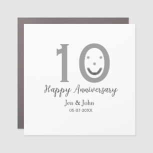 Happy 10th anniversary name date gray bold emoji car magnet