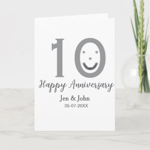 Happy 10th anniversary name date gray bold emoji card