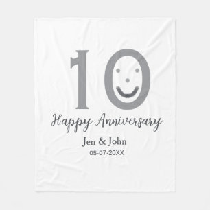 Happy 10th anniversary name date gray bold emoji fleece blanket