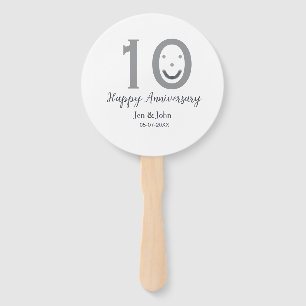 Happy 10th anniversary name date gray bold emoji hand fan