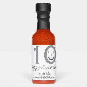 Happy 10th anniversary name date gray bold emoji hot sauces