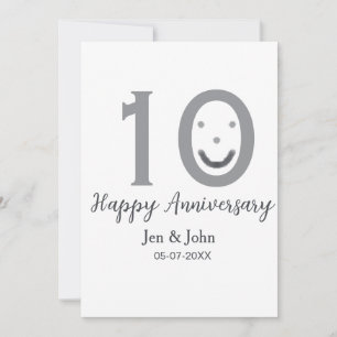 Happy 10th anniversary name date gray bold emoji invitation