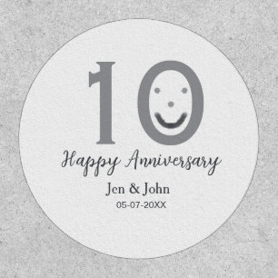 Happy 10th anniversary name date gray bold emoji patch