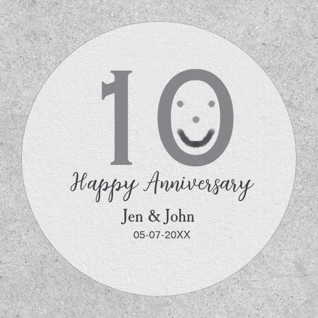 Happy 10th anniversary name date gray bold emoji patch (Front)