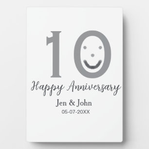 Happy 10th anniversary name date gray bold emoji plaque