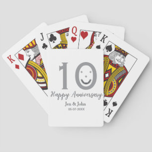 Happy 10th anniversary name date gray bold emoji poker cards