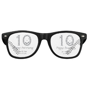 Happy 10th anniversary name date gray bold emoji retro sunglasses