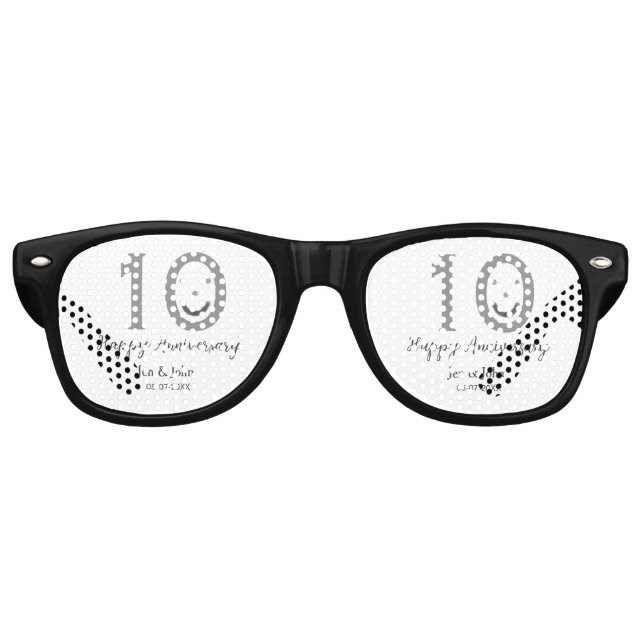 Happy 10th anniversary name date gray bold emoji retro sunglasses (Front)