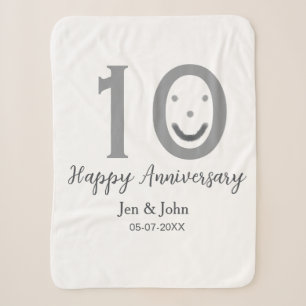 Happy 10th anniversary name date gray bold emoji sherpa blanket