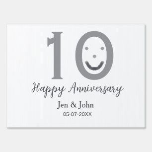 Happy 10th anniversary name date gray bold emoji sign