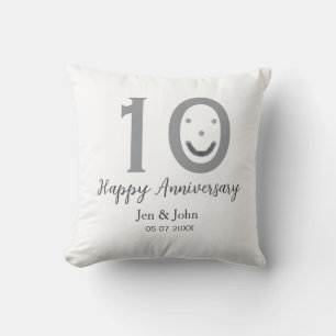 Happy 10th anniversary name date gray bold emoji throw pillow