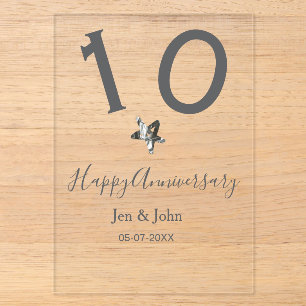 Happy 10th anniversary name date gray metal star b acrylic invitations