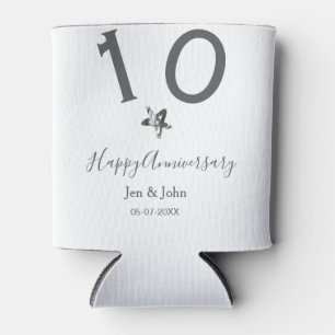 Happy 10th anniversary name date gray metal star b can cooler